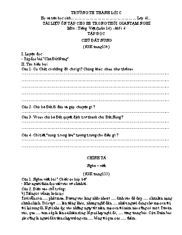 Bài tập Tiếng Việt Lớp 4 - Tuần 14 - Trường Tiểu học Thành Lợi C (Có đáp án)