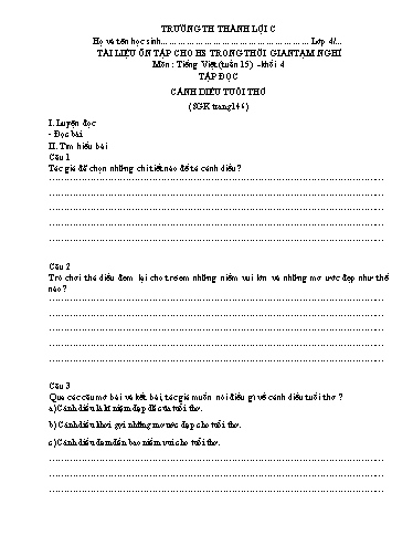 Bài tập Tiếng Việt Lớp 4 - Tuần 15 - Trường Tiểu học Thành Lợi C (Có đáp án)