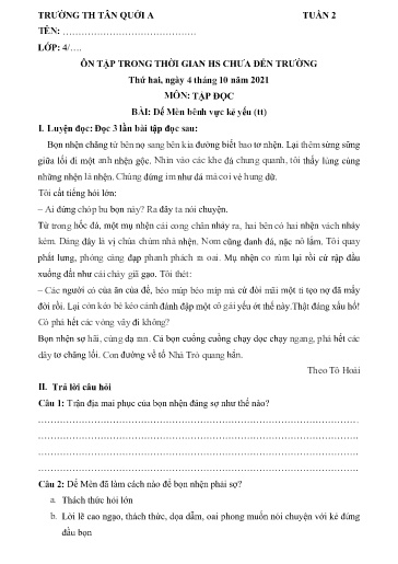 Bài tập Tiếng Việt Lớp 4 - Tuần 2 - Năm học 2021-2022 - Trường Tiểu học Tân Quới A