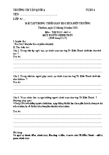Bài tập Tiếng Việt Lớp 4 - Tuần 4 - Năm học 2021-2022 - Trường Tiểu học Tân Quới A (Có đáp án)