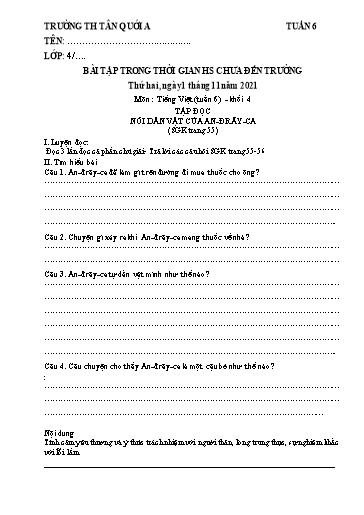 Bài tập Tiếng Việt Lớp 4 - Tuần 6 - Năm học 2021-2022 - Trường Tiểu học Tân Quới A (Có đáp án)