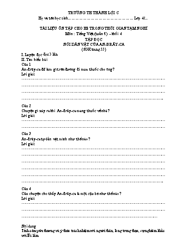 Bài tập Tiếng Việt Lớp 4 - Tuần 6 - Trường Tiểu học Thành Lợi C (Có đáp án)