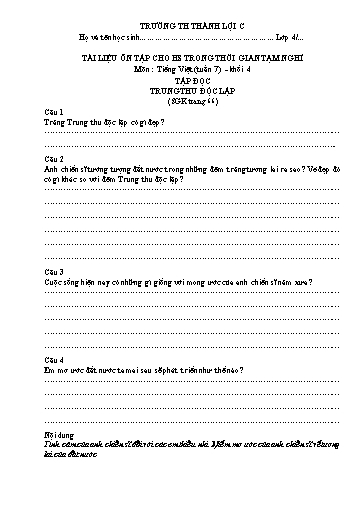 Bài tập Tiếng Việt Lớp 4 - Tuần 7 - Trường Tiểu học Thành Lợi C (Có đáp án)