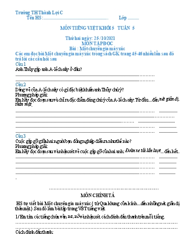 Bài tập Tiếng Việt Lớp 5 - Tuần 5 - Trường Tiểu học Thành Lợi C (Có đáp án)