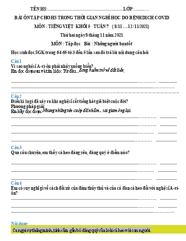 Bài tập Tiếng Việt Lớp 5 - Tuần 7 - Trường Tiểu học Thành Lợi C (Có đáp án)