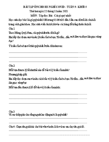 Bài tập Tiếng Việt Lớp 5 - Tuần 9 - Trường Tiểu học Thành Lợi C (Có đáp án)