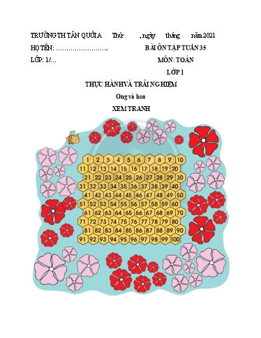 Bài tập Toán Lớp 1 - Tuần 35, Thực hành và trải nghiệm: Ong và hoa - Năm học 2021-2022 - Trường Tiểu học Tân Quới A