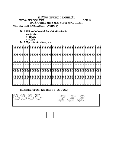 Bài tập Toán Lớp 1 - Tuần 6 - Trường Tiểu học Thành Lợi C (Có đáp án)
