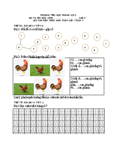 Bài tập Toán Lớp 1 - Tuần 7 - Trường Tiểu học Thành Lợi C (Có đáp án)