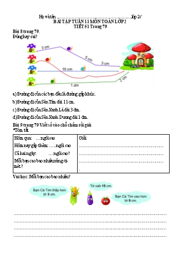 Bài tập Toán Lớp 2 - Tuần 11 - Trường Tiểu học Thành Lợi C (Có đáp án)