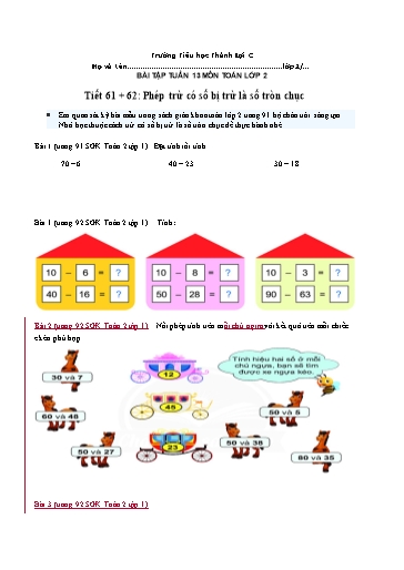 Bài tập Toán Lớp 2 - Tuần 13 - Trường Tiểu học Thành Lợi C (Có đáp án)
