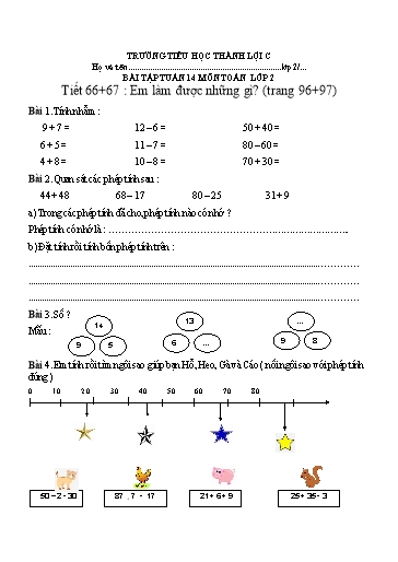 Bài tập Toán Lớp 2 - Tuần 14 - Trường Tiểu học Thành Lợi C (Có đáp án)
