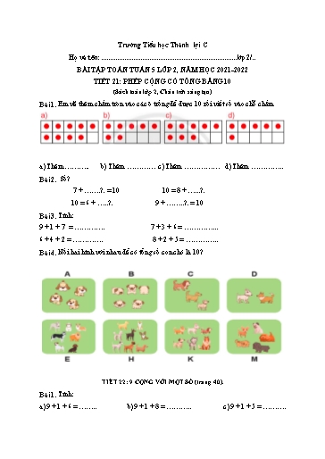 Bài tập Toán Lớp 2 - Tuần 5 - Trường Tiểu học Thành Lợi C (Có đáp án)