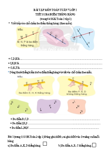 Bài tập Toán Lớp 2 - Tuần 7 - Trường Tiểu học Thành Lợi C (Có đáp án)