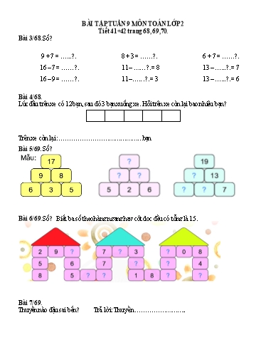 Bài tập Toán Lớp 2 - Tuần 9 - Trường Tiểu học Thành Lợi C (Có đáp án)