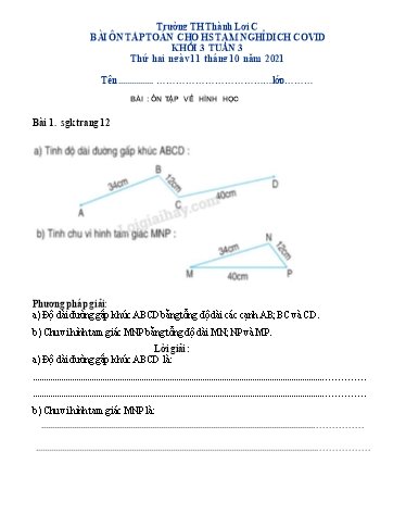 Bài tập Toán Lớp 3 - Tuần 3 - Trường Tiểu học Thành Lợi C (Có đáp án)