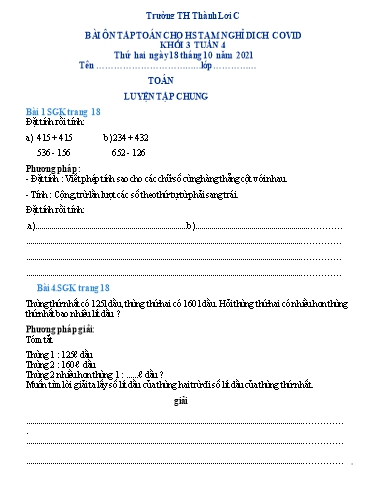 Bài tập Toán Lớp 3 - Tuần 4 - Trường Tiểu học Thành Lợi C (Có đáp án)