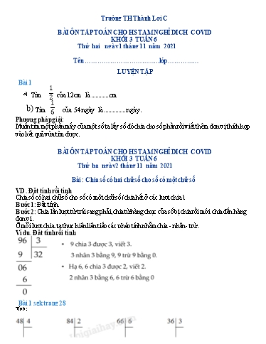 Bài tập Toán Lớp 3 - Tuần 6 - Trường Tiểu học Thành Lợi C (Có đáp án)