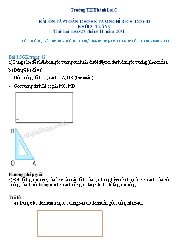 Bài tập Toán Lớp 3 - Tuần 9 - Trường Tiểu học Thành Lợi C (Có đáp án)