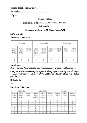 Bài tập Toán Lớp 4 - Tuần 3 - Năm học 2021-2022 - Trường Tiểu học Tân Quới A (Có đáp án)