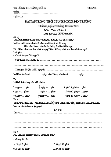 Bài tập Toán Lớp 4 - Tuần 5 - Năm học 2021-2022 - Trường Tiểu học Tân Quới A (Có đáp án)