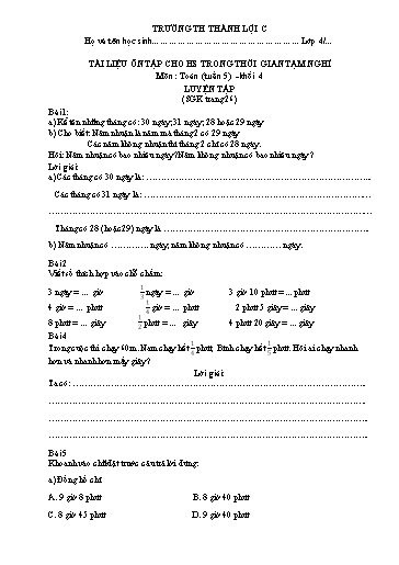 Bài tập Toán Lớp 4 - Tuần 5 - Trường Tiểu học Thành Lợi C (Có đáp án)