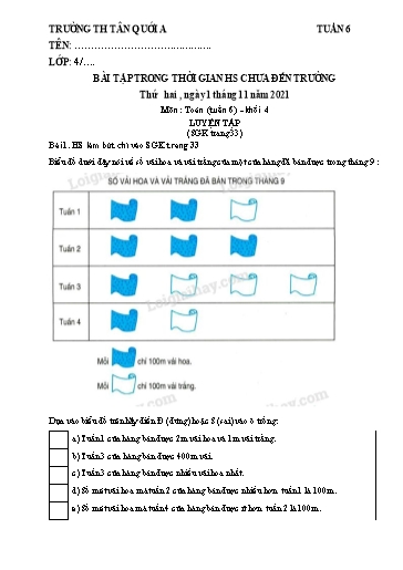 Bài tập Toán Lớp 4 - Tuần 6 - Năm học 2021-2022 - Trường Tiểu học Tân Quới A (Có đáp án)
