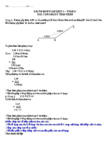 Bài tập Toán Lớp 5 - Tuần 10 - Trường Tiểu học Thành Lợi C (Có đáp án)
