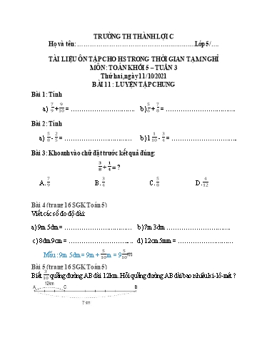 Bài tập Toán Lớp 5 - Tuần 3 - Trường Tiểu học Thành Lợi C (Có đáp án)