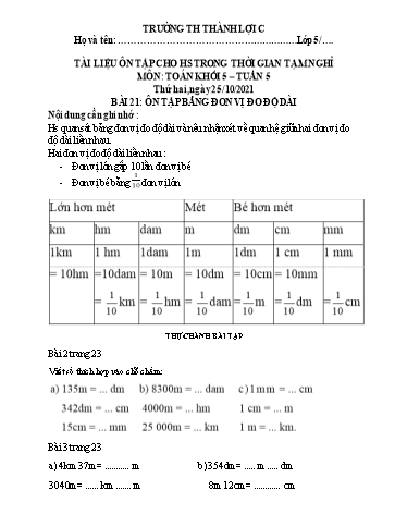 Bài tập Toán Lớp 5 - Tuần 5 - Trường Tiểu học Thành Lợi C (Có đáp án)
