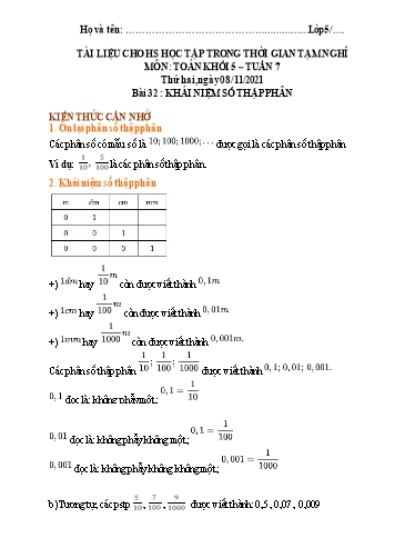 Bài tập Toán Lớp 5 - Tuần 7 - Trường Tiểu học Thành Lợi C (Có đáp án)