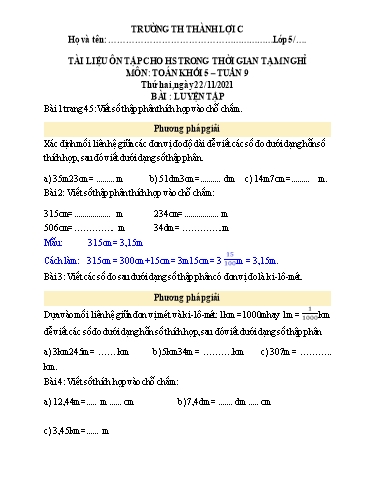 Bài tập Toán Lớp 5 - Tuần 9 - Trường Tiểu học Thành Lợi C (Có đáp án)