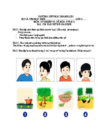 Bài tập Tự nhiên và Xã hội Lớp 1 - Tuần 5, Bài: Ôn tập chủ đề Gia đình - Trường Tiểu học Thành Lợi C