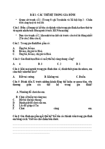 Bài tập Tự nhiên và Xã hội Lớp 2 - Tuần 1 - Trường Tiểu học Thành Lợi C (Có đáp án)