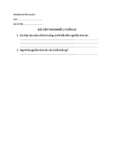 Bài tập Tự nhiên và Xã hội Lớp 2 - Tuần 10 - Năm học 2021-2022 - Trường Tiểu học Tân Quới A (Có đáp án)