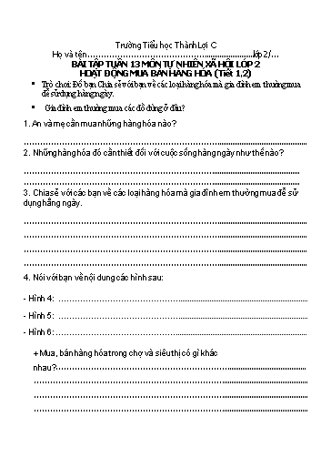 Bài tập Tự nhiên và Xã hội Lớp 2 - Tuần 13, Bài: Hoạt động mua bán hàng hóa (Tiết 1, 2) - Trường Tiểu học Thành Lợi C (Có đáp án)