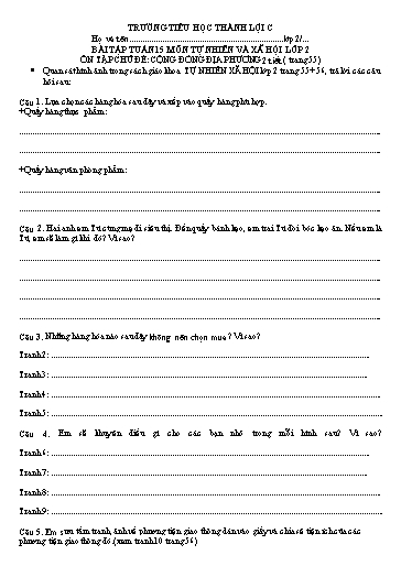 Bài tập Tự nhiên và Xã hội Lớp 2 - Tuần 15, Ôn tập chủ đề: Cộng đồng địa phương - Trường Tiểu học Thành Lợi C (Có đáp án)