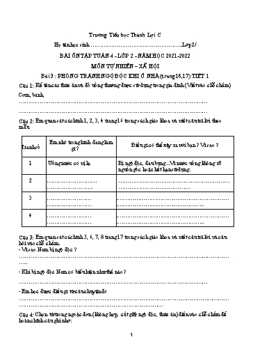 Bài tập Tự nhiên và Xã hội Lớp 2 - Tuần 4 - Trường Tiểu học Thành Lợi C (Có đáp án)