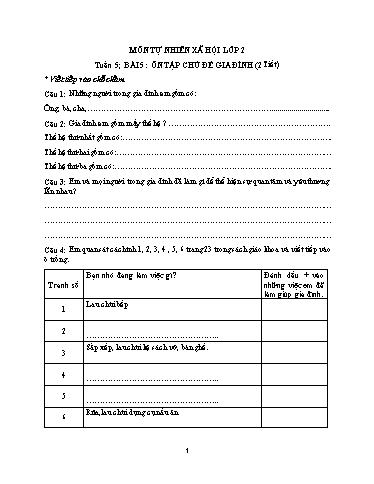 Bài tập Tự nhiên và Xã hội Lớp 2 - Tuần 5 - Trường Tiểu học Thành Lợi C (Có đáp án)