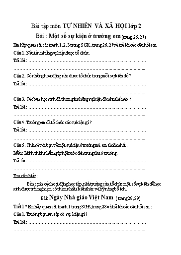 Bài tập Tự nhiên và Xã hội Lớp 2 - Tuần 6 - Trường Tiểu học Thành Lợi C (Có đáp án)