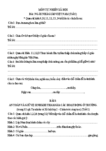 Bài tập Tự nhiên và Xã hội Lớp 2 - Tuần 7 - Trường Tiểu học Thành Lợi C (Có đáp án)