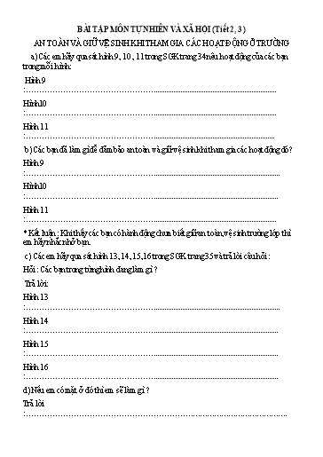 Bài tập Tự nhiên và Xã hội Lớp 2 - Tuần 8, Bài: An toàn và giữ vệ sinh khi tham gia các hoạt động ở trường - Trường Tiểu học Thành Lợi C (Có đáp án)