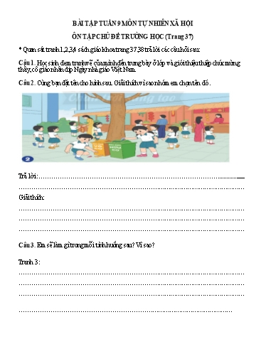Bài tập Tự nhiên và Xã hội Lớp 2 - Tuần 9, Ôn tập chủ đề Trường học - Trường Tiểu học Thành Lợi C (Có đáp án)