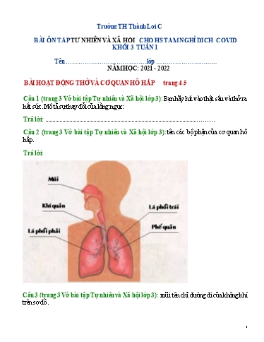 Bài tập Tự nhiên và Xã hội Lớp 3 - Tuần 1+ 2 - Trường Tiểu học Thành Lợi C (Có đáp án)