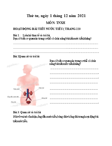 Bài tập Tự nhiên và Xã hội Lớp 3 - Tuần 10 - Năm học 2021-2022 - Trường Tiểu học Tân Quới A (Có đáp án)