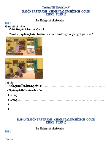 Bài tập Tự nhiên và Xã hội Lớp 3 - Tuần 12, Bài: Phòng cháy khi ở nhà - Trường Tiểu học Thành Lợi C (Có đáp án)