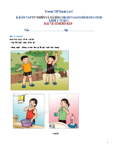 Bài tập Tự nhiên và Xã hội Lớp 3 - Tuần 2 - Trường Tiểu học Thành Lợi C (Có đáp án)