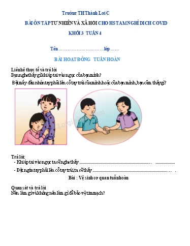 Bài tập Tự nhiên và Xã hội Lớp 3 - Tuần 4 - Trường Tiểu học Thành Lợi C (Có đáp án)
