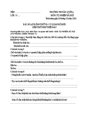 Bài tập Tự nhiên và Xã hội Lớp 3 - Tuần 5 - Năm học 2021-2022 - Trường Tiểu học Tân Quới A (Có đáp án)