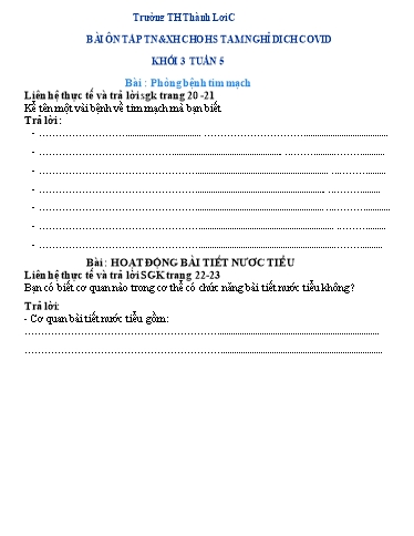 Bài tập Tự nhiên và Xã hội Lớp 3 - Tuần 5 - Trường Tiểu học Thành Lợi C (Có đáp án)